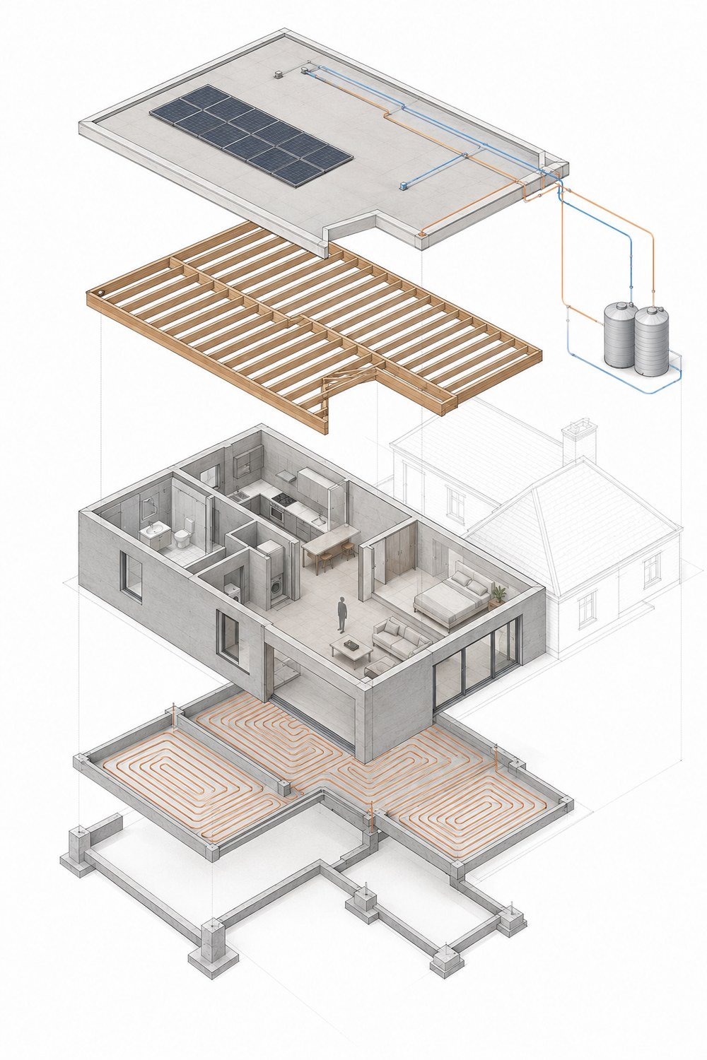 Coupe axonométrique d'un projet — Yves Tougard Architecte